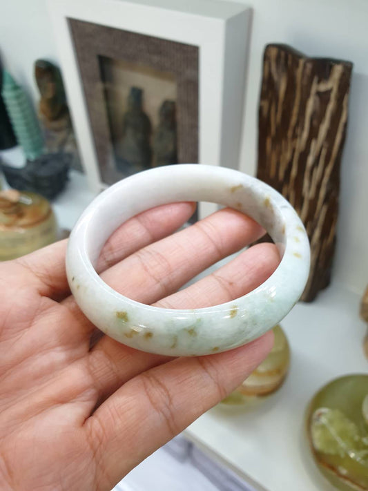 White Jade Vintage Bangle S58.7 Natural Honey Dots Type A Myanmar Jadeite