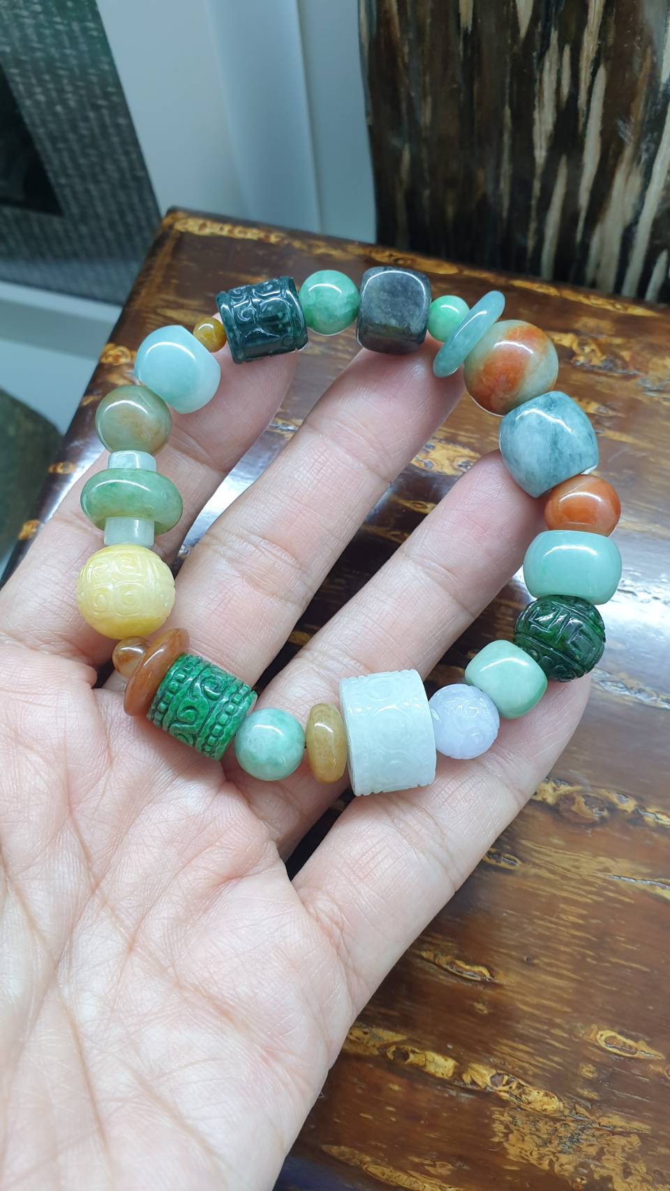 Natural Jade Beads 17cm Bracelet Signature Style Type A Myanmar Jadeite
