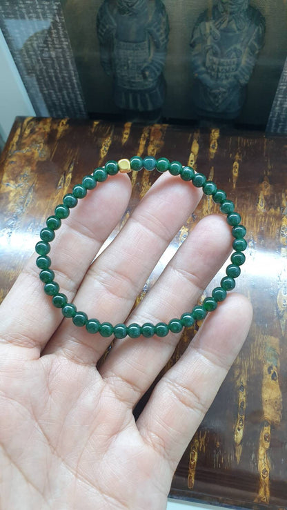 Mininalist Jade Bracelet | 24K Gold Cube | Type A Natural Greenish Blue Jadeite Beads