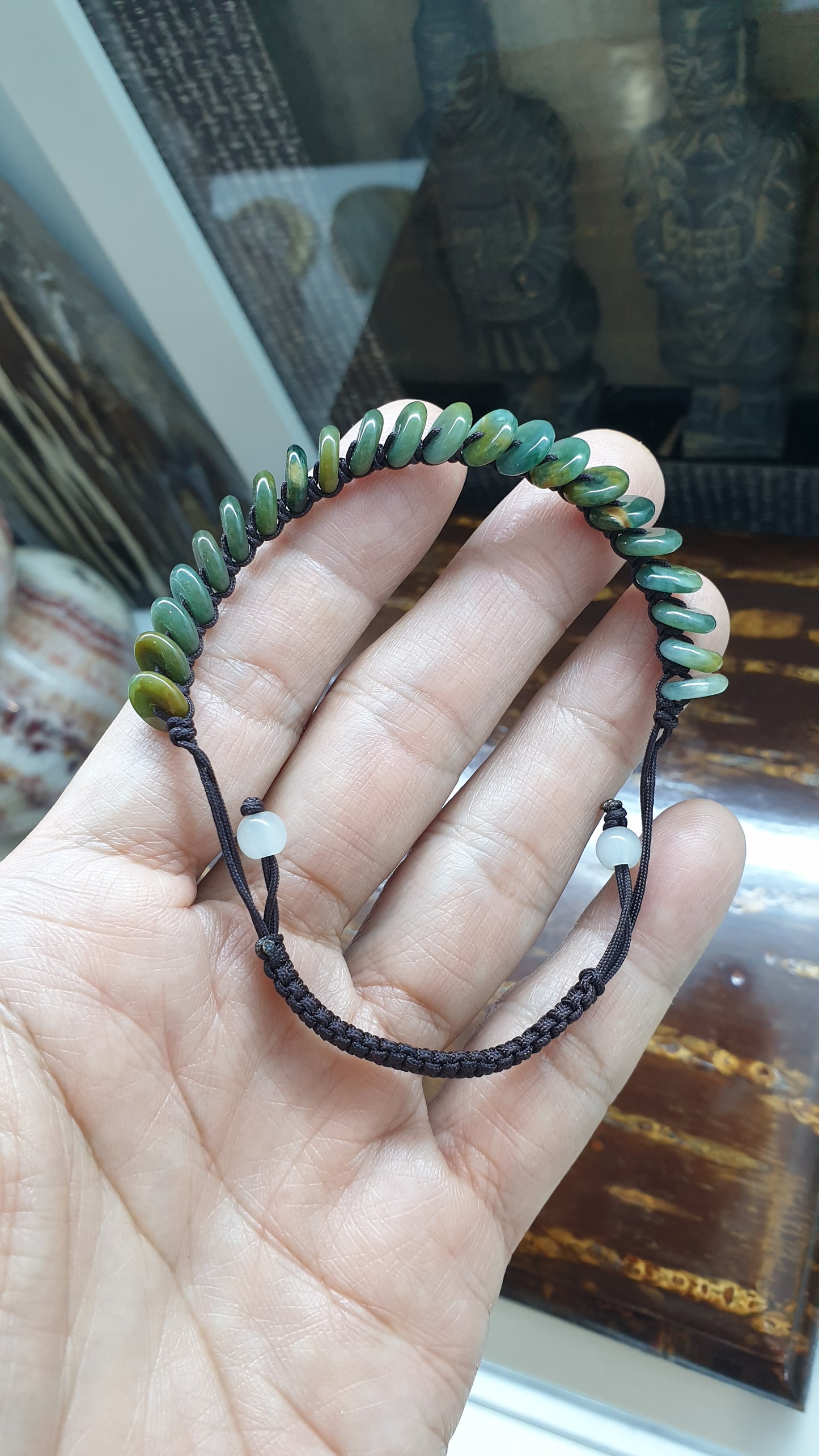Jade Ping An Kou Beads Woven Bracelet (Adjustable) | Fei Cui - Type A Jadeite | His or Hers Fortune Jewelry