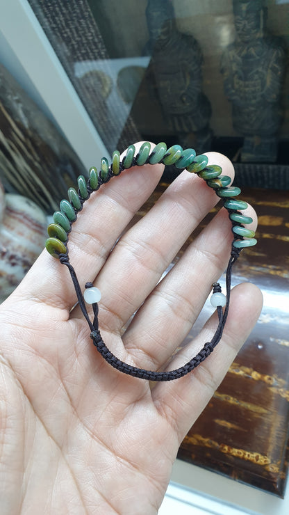 Jade Ping An Kou Beads Woven Bracelet (Adjustable) | Fei Cui - Type A Jadeite | His or Hers Fortune Jewelry