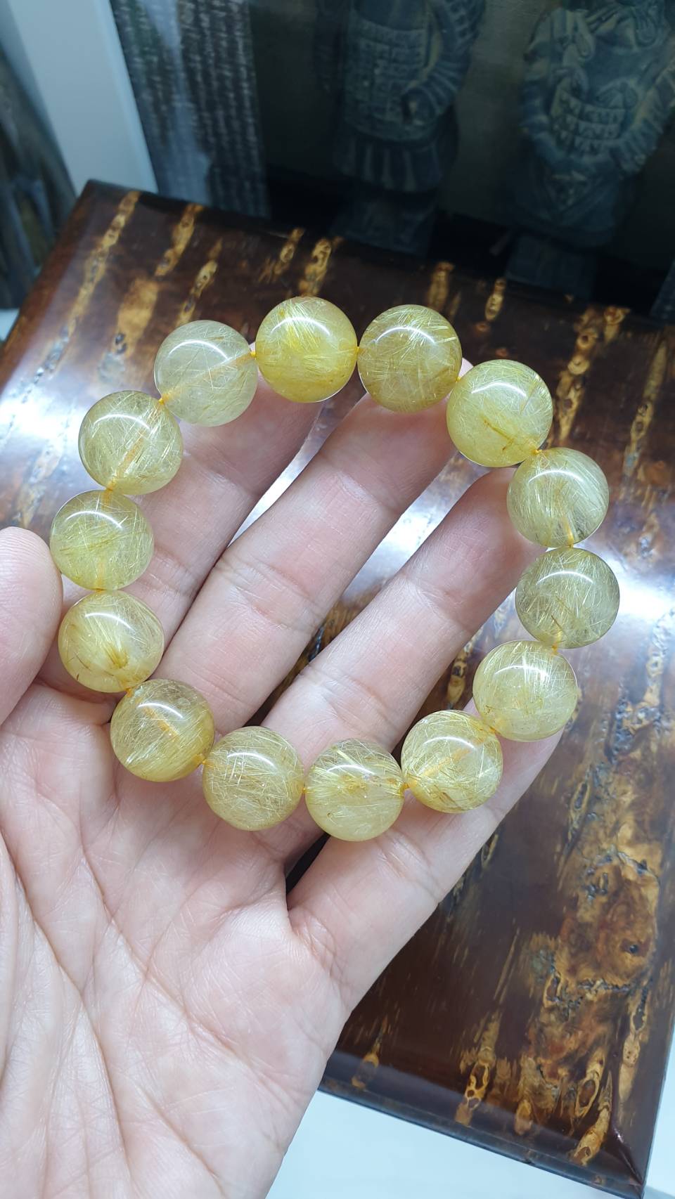 Golden Rutilated Quartz Bracelet (17 cm) | Natural Stone Beads | Wealth Magnet Charm