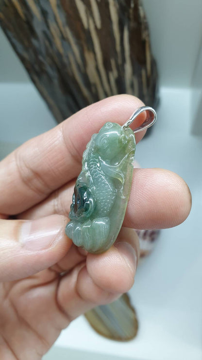 Jade Sky Salamander Pendant | Type A Natural Jadeite | Original Sterling Silver
