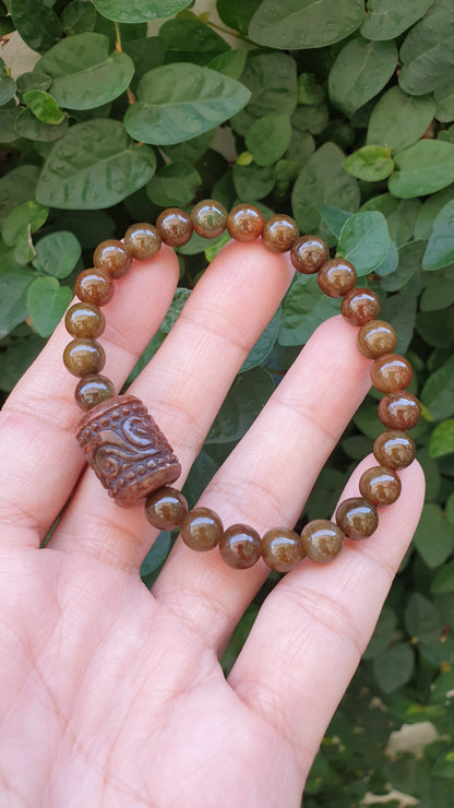Vintage Brown Jade Wish Fulfilling Bracelet 17cm Ru Yi Cylinder Charm Natural Jadeite