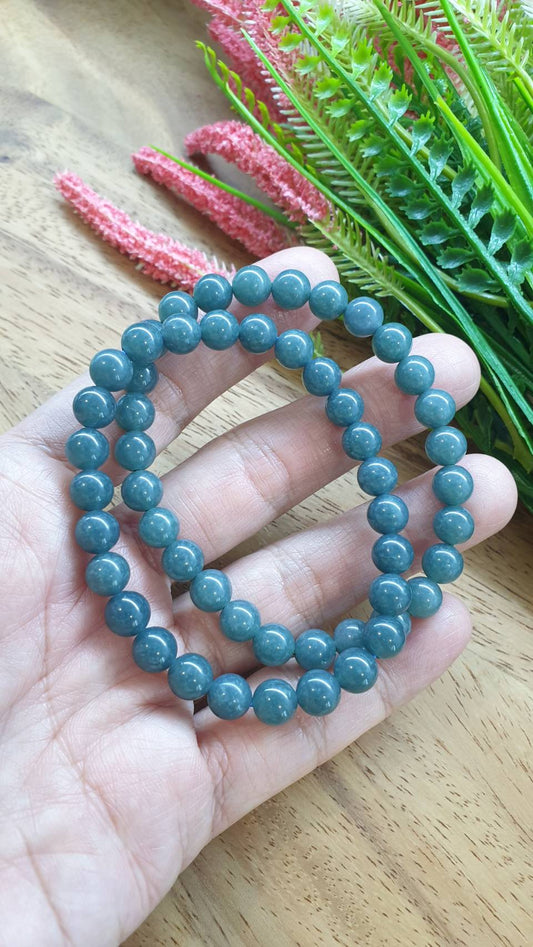 Olmec Blue Jade Bracelet 17cm Type A Natural Jadeite 7mm Beads