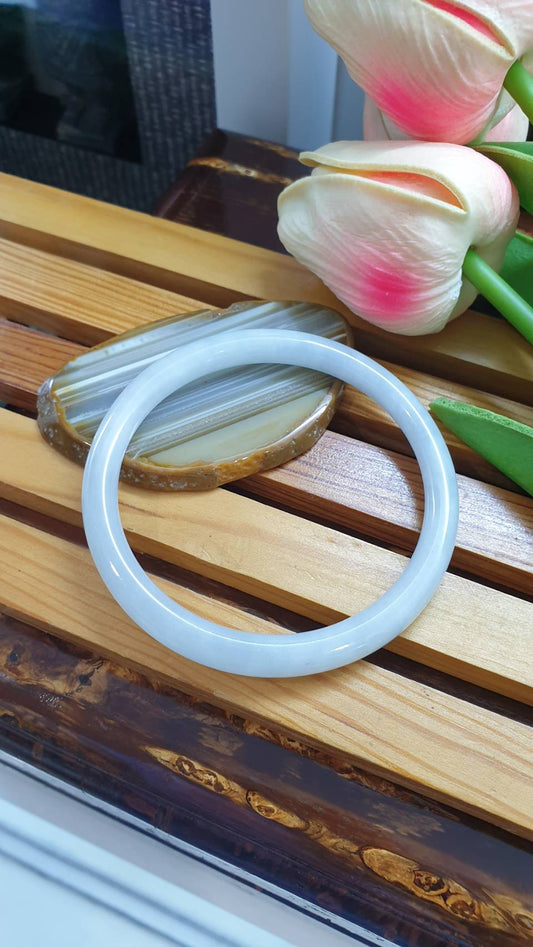 Cylindrical White Jade Bangle S56.5 Vintage Milky Translucent Type A Burma Jadeite