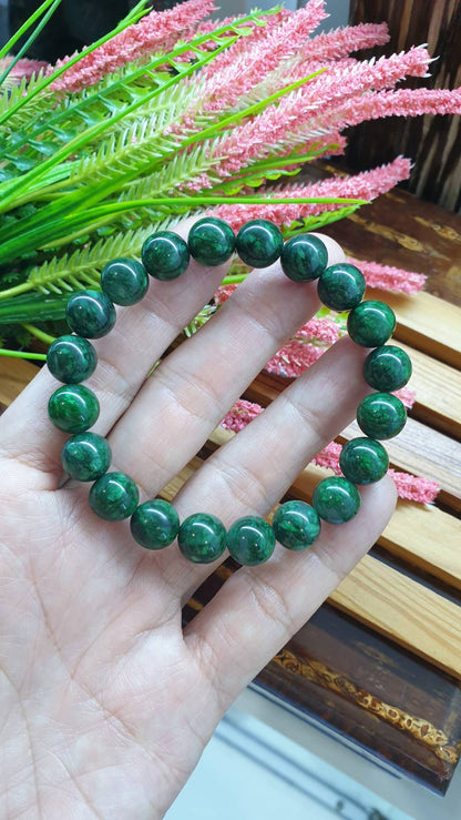 Mawsitsit Type A Beads Bracelet 17cm Fei Cui Natural Marbled Black Chrome Green