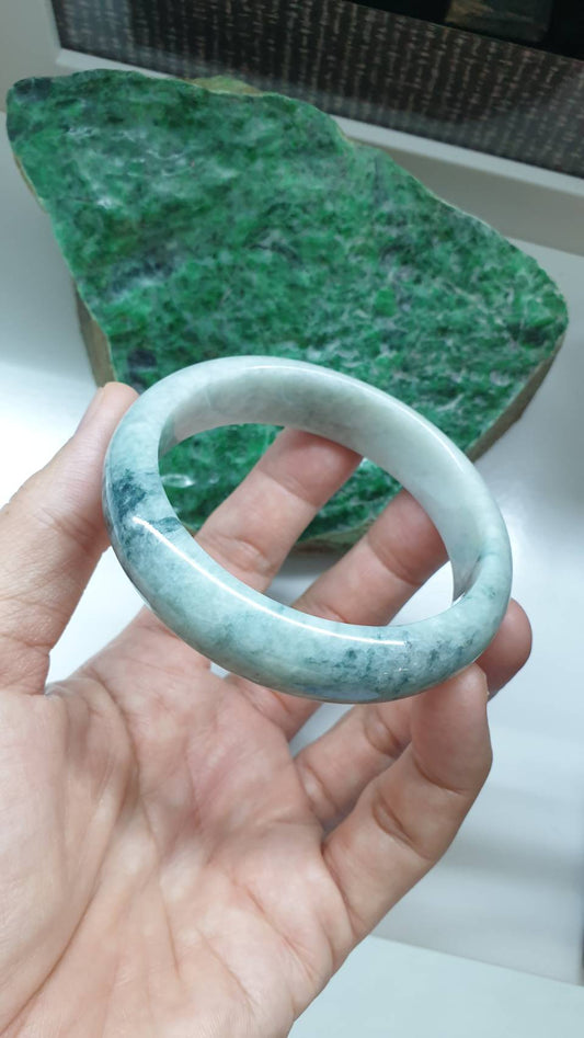 Ash Green Jade Bangle S59 Vintage Type A Myanmar Jadeite Natural Blue Veins