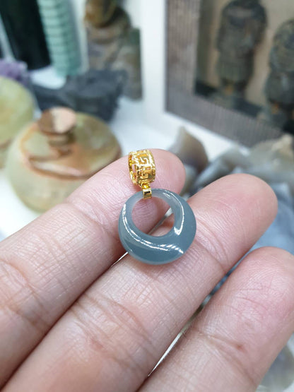 Icy Blue Jade Croissant Pendant | 18K Gold | Type A Natural Jadeite
