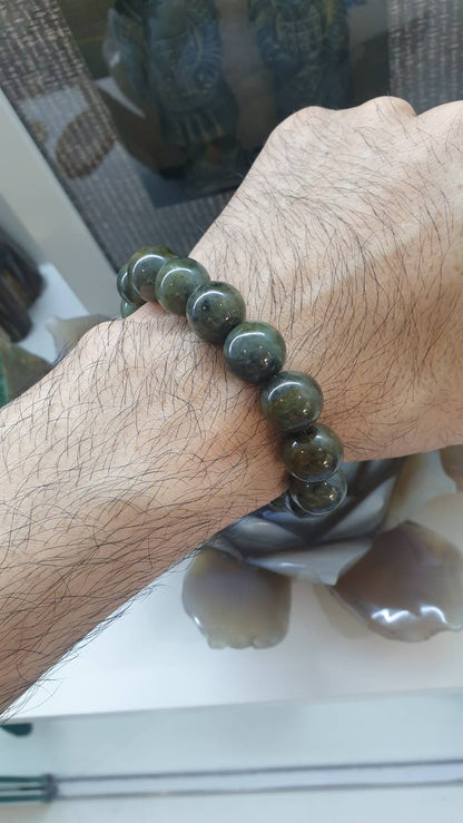Gent's Style Jade Bracelet (18 cm) | Type A - Natural Honey-Black-Green Jadeite Beads