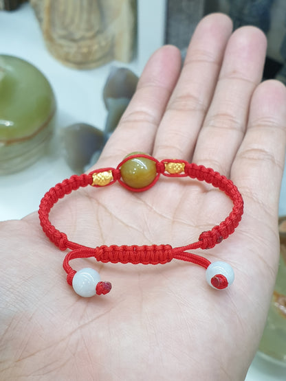 Jade Bead & Gold Lucky Charm in Red Thread Bracelet (Adjustable) | Pure 24K Gold | Fei Cui - Type A Jadeite