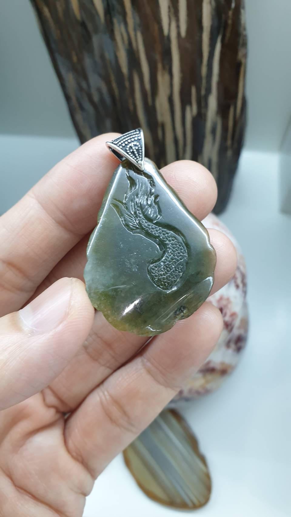 Jade Dragon Pendant Type A Natural Jadeite Sterling Silver S925