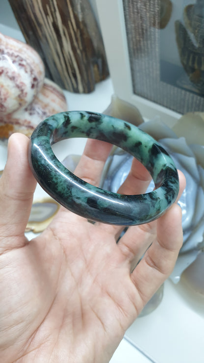 Natural Blue Black Jadeite Bangle S62 Fei Cui Type A Two Tone Jade