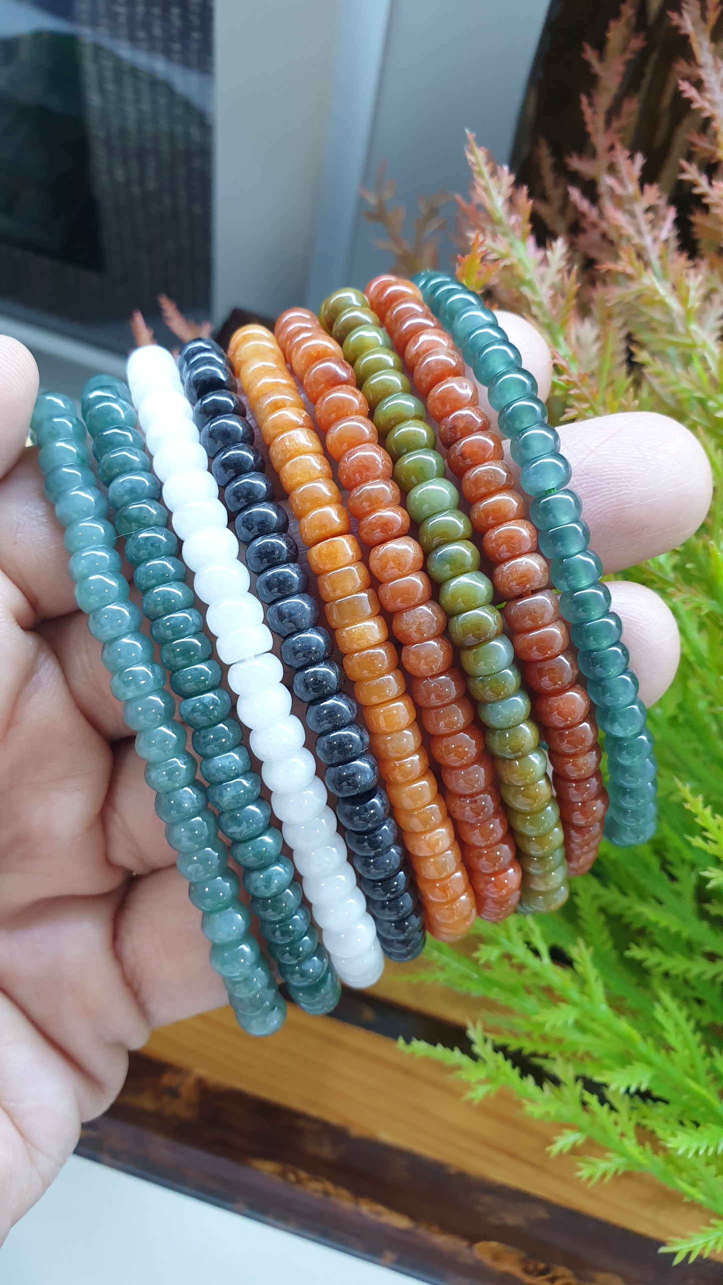 Jade Abacus Beads Bracelets 17cm Myanmar Jadeite Wealth Magnet Wristbands