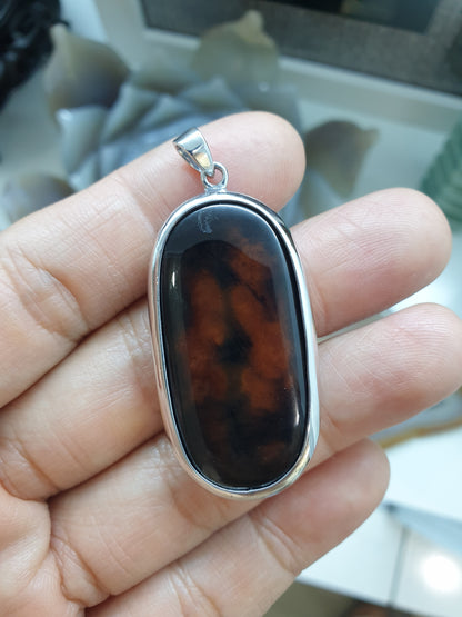 Fire Agate Dog Tag Pendant (Selection) | Natural Stone & Authentic Sterling Silver | His or Hers Gift Idea