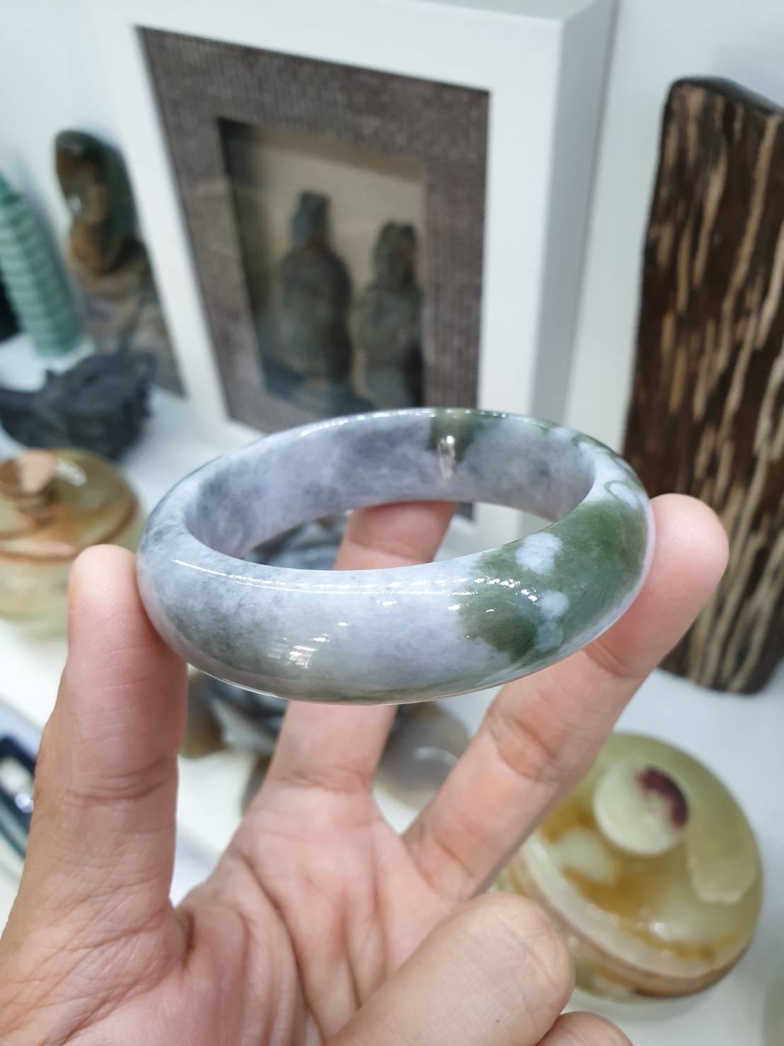 Gray Jade Bangle S54 Type A Myanmar Jadeite Natural Two Toned Everyday Bracelet