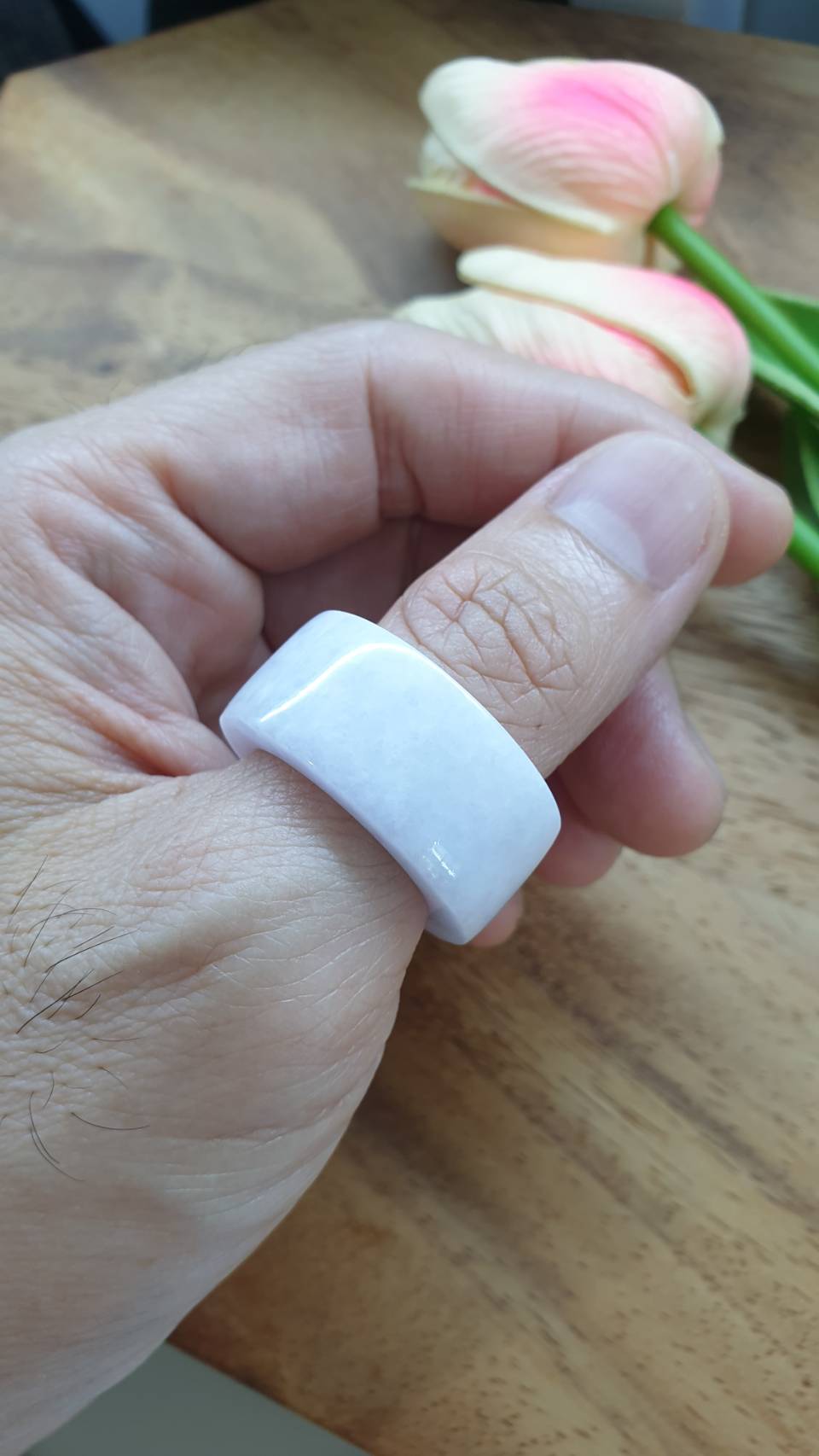 Lavender Tone White Jade Archers Ring 11.25US Type A Fei Cui Natural Myanmar Jadeite