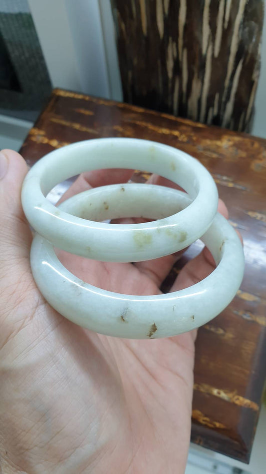 White Jade Bangles Vintage, Size 56 to 58 - Type A Natural Myanmar Jadeite