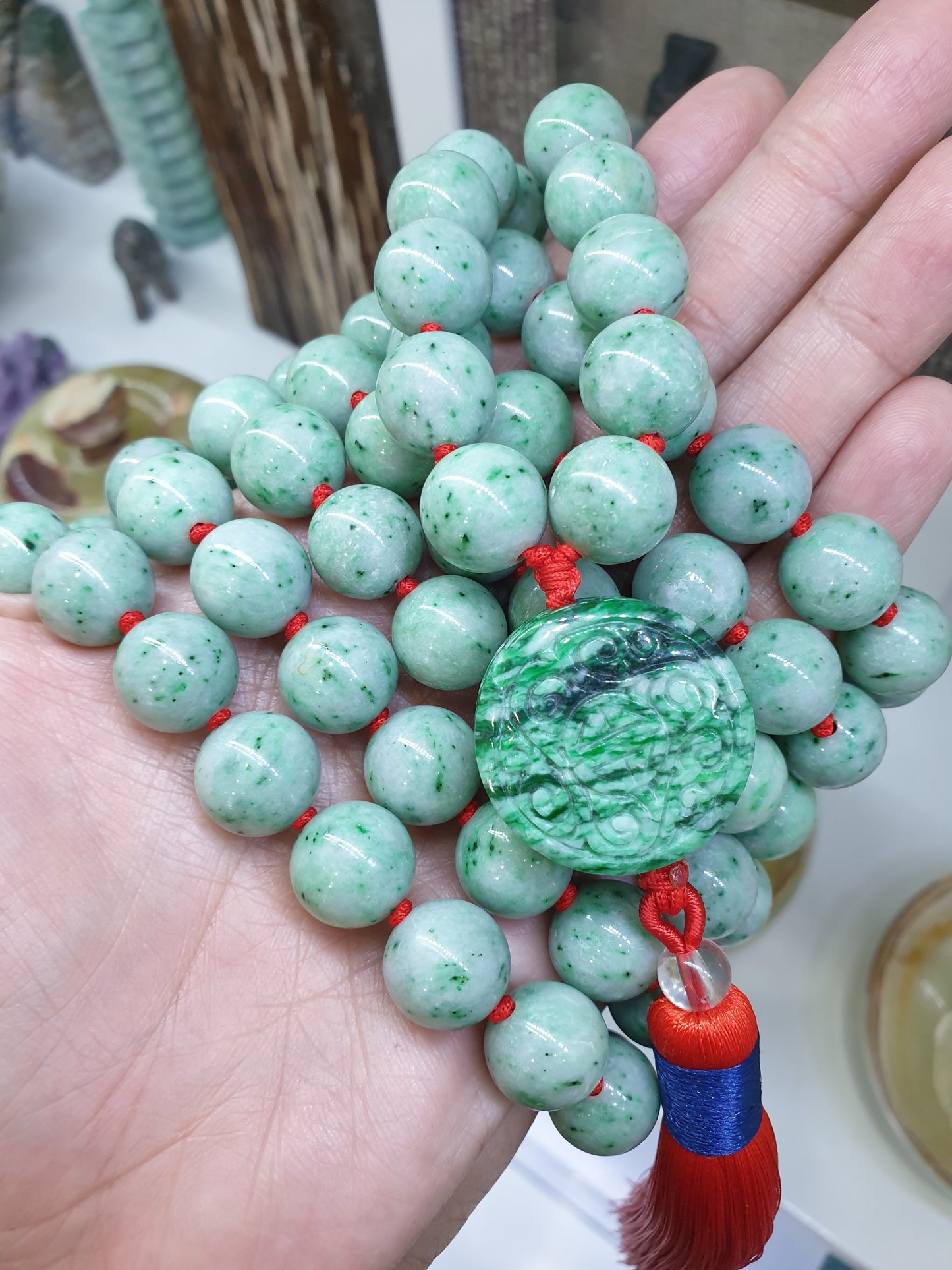108 Beads Premium Jade Japa Mala | Type A Natural Jadeite | Handcrafted Meditation Beads