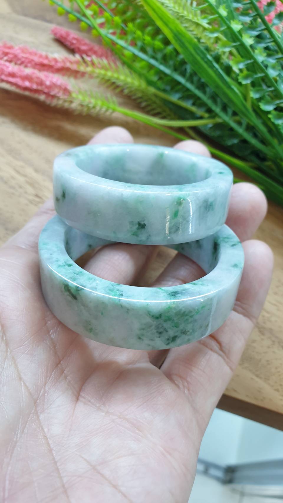 Kiddie Size Jade Bangle S39 S42 Type A Myanmar Jadeite Natural Green Speckled