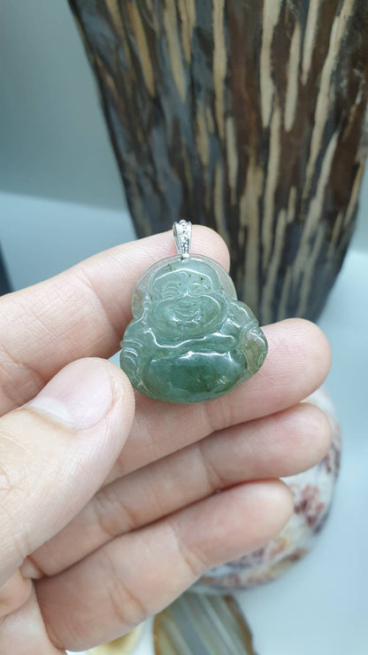 Jade Budai Pendant | Sterling Silver & Type A Natural Jadeite | Wealth Magnet Luckycharm