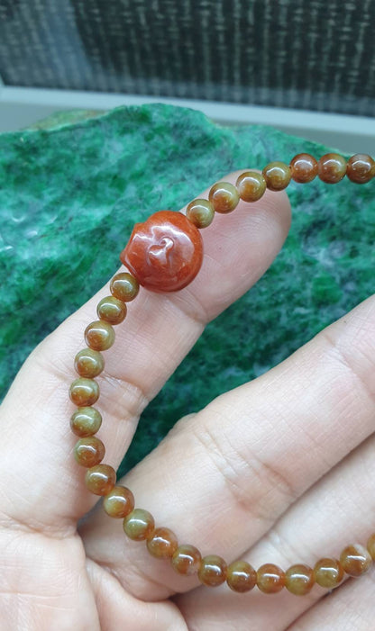 Red Jade Budai Prosperity Bracelet 16cm Natural Type A Jadeite Beads