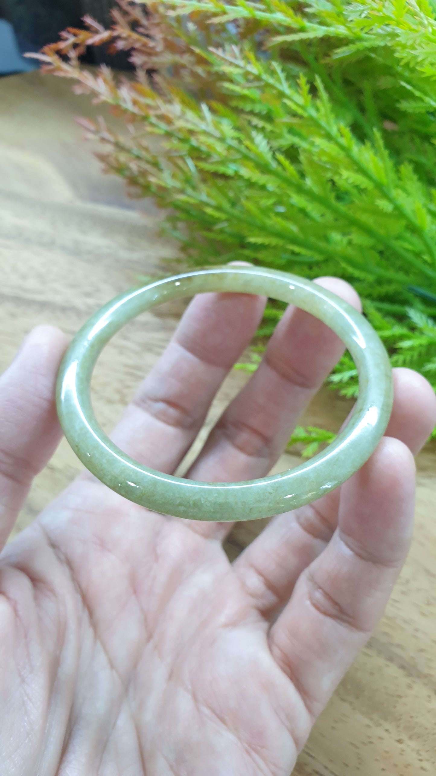 Jade Cylindrical Bangle S55.5 Slim Natural Myanmar Jadeite Type A Honey Green