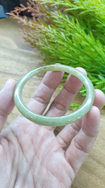 Jade Cylindrical Bangle S55.5 Slim Natural Myanmar Jadeite Type A Honey Green