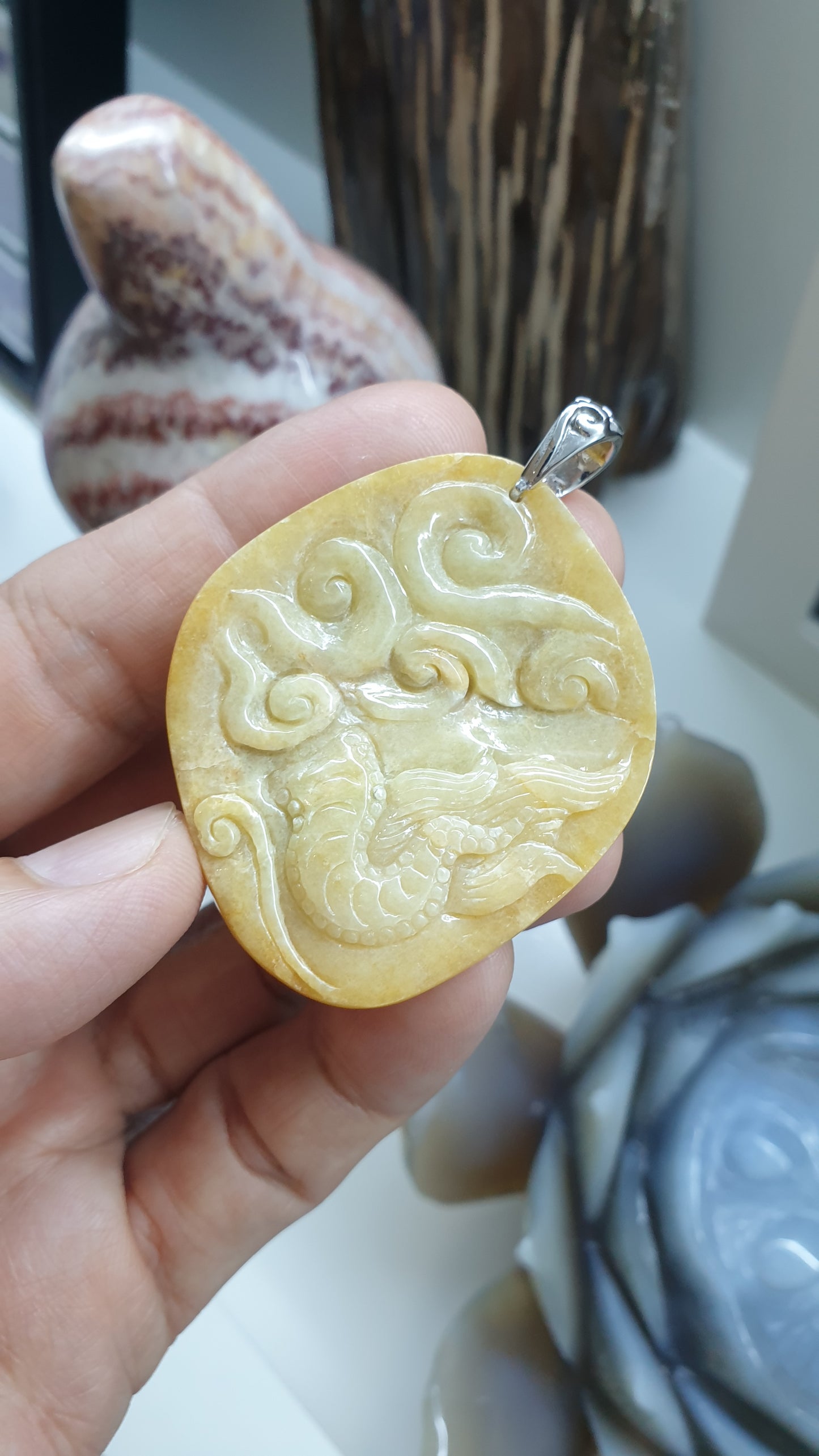 Genuine Honey Jade Dragon Pendant 🐉| Type A Natural Jadeite | Authentic Sterling Silver
