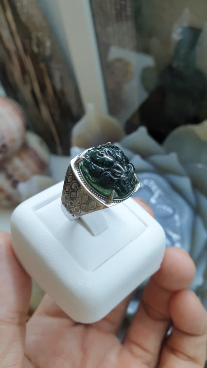 Black Jade Dragon on Sterling Silver Ring (Sizes 8 & 8.5 US) | Authentic Type A Jade | His or Hers Power Ring