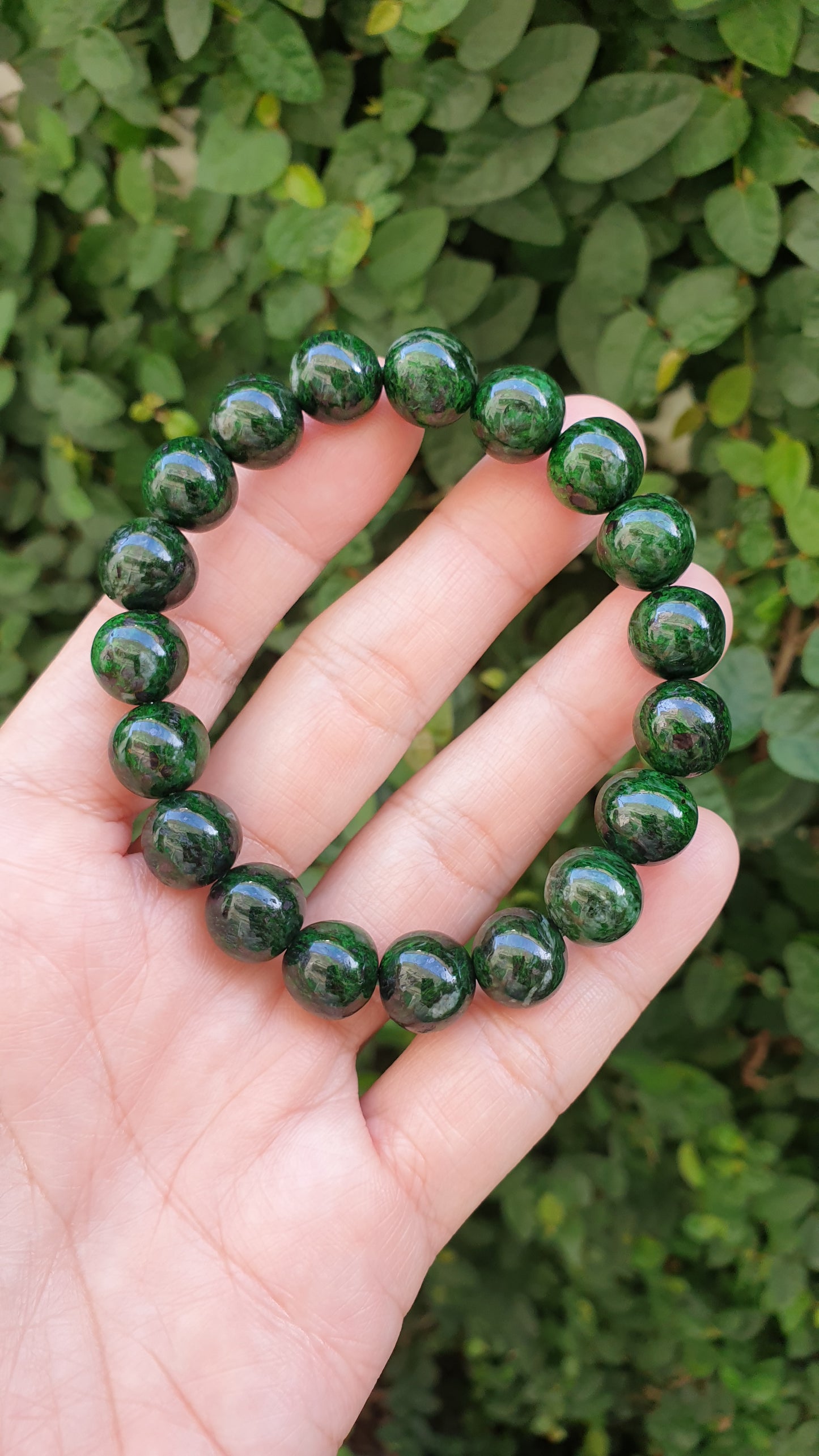 Mawsitsit Vintage Beads Bracelet 17cm Fei Cui Deep Chrome Green Natural Stone