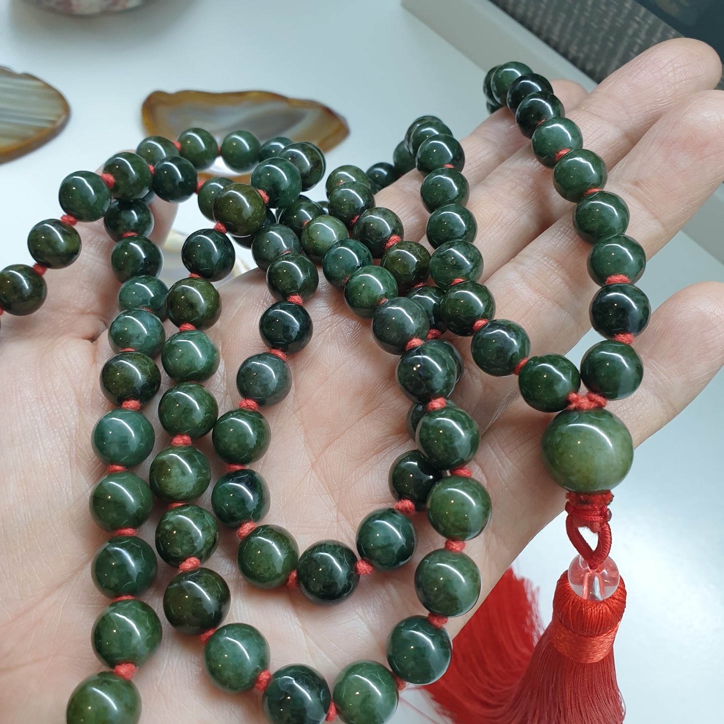 108 Beads Jade Japa Mala | Green Jadeite Beads - Type A | Handcrafted Meditation Beads
