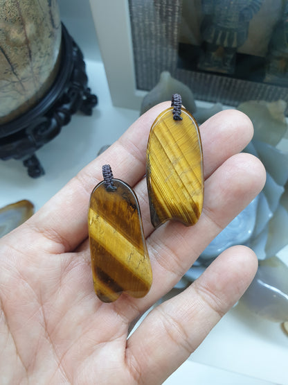 Cicada Pendant (Random Pick) | Natural Tiger's Eye Stone | Handwoven Thread Bail