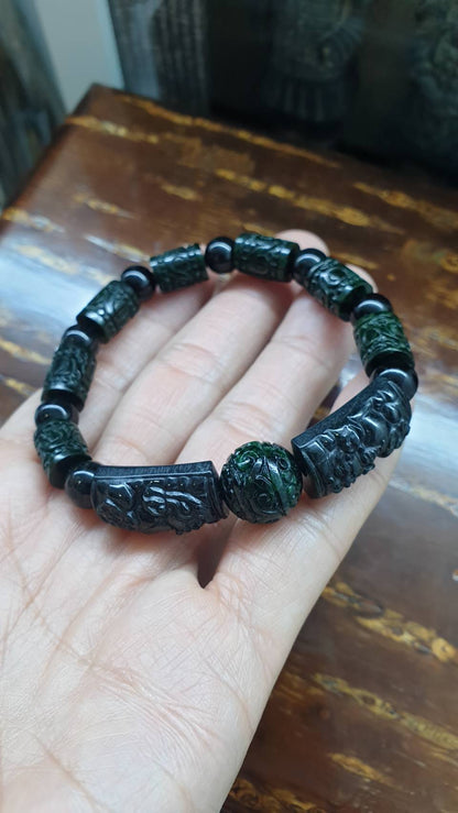 Jade Pixiu & Ru Yi Charmbracelet (17.5 cm) | Type A Natural Jade | His or Hers Luckycharm Jewelry