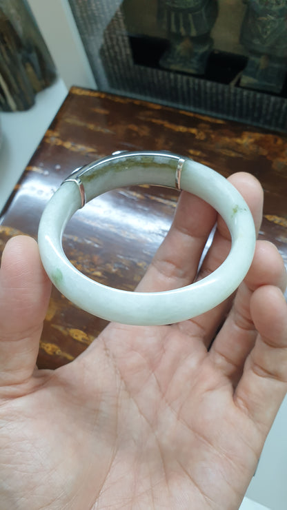 Yin Yang Jade Bangle (S 56 - 57) | Fei Cui Type A Jadeite & Sterling Silver | Statement Wrist Accessory