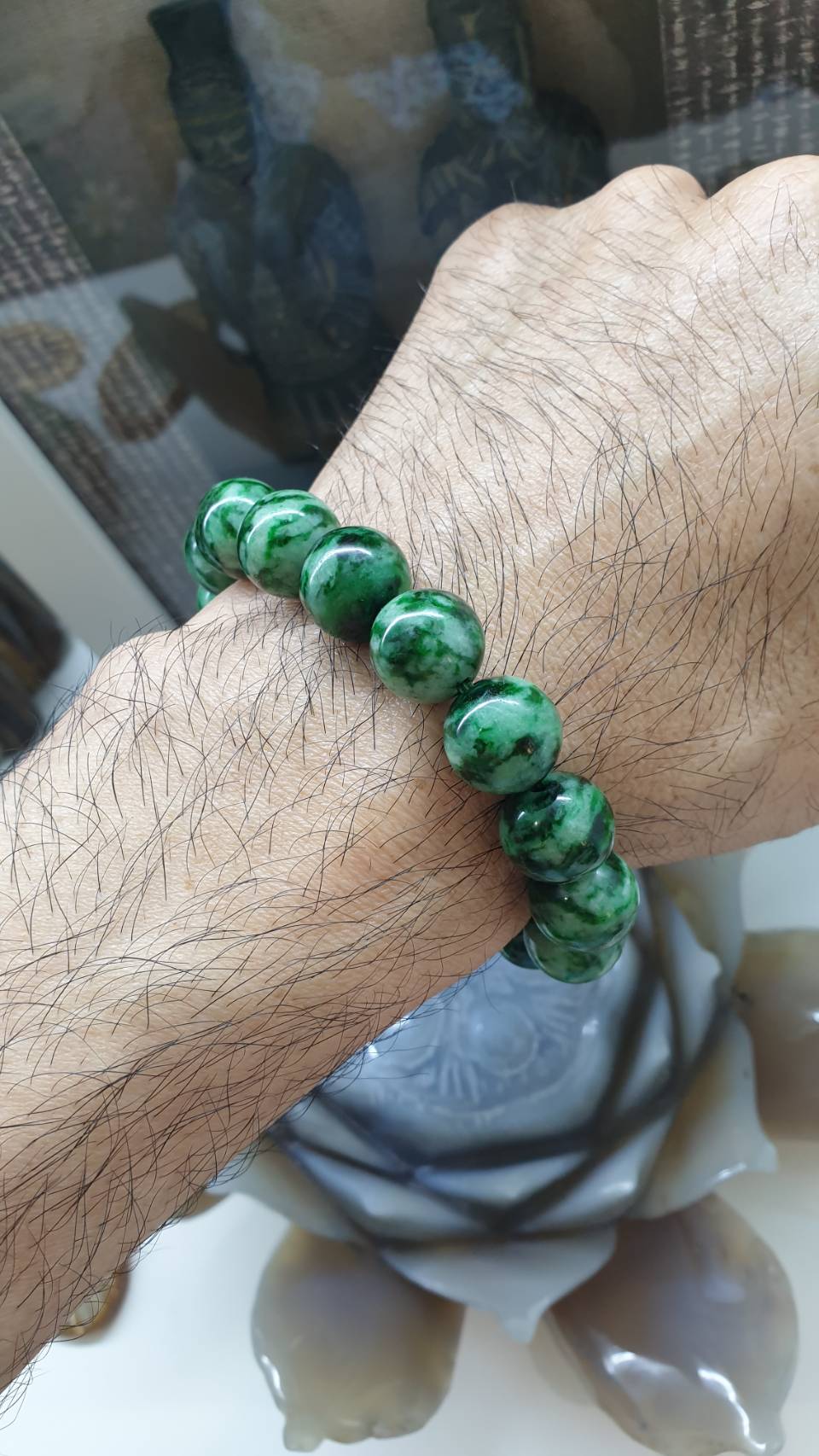 Jade Vintage Beads Bracelet (17 cm) | Marbled Green, Type A Natural Jadeite | Collector's Item