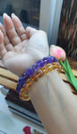 Citrine and Amethyst Paired Bracelets 17 cm - Natural Gemstone Beads