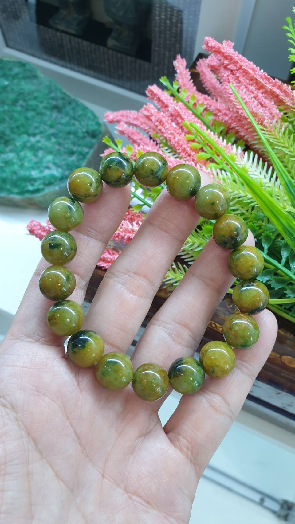 Gent's Style Honey Jade Bracelet 18cm Myanmar Fei Cui Type A Jadeite Beads