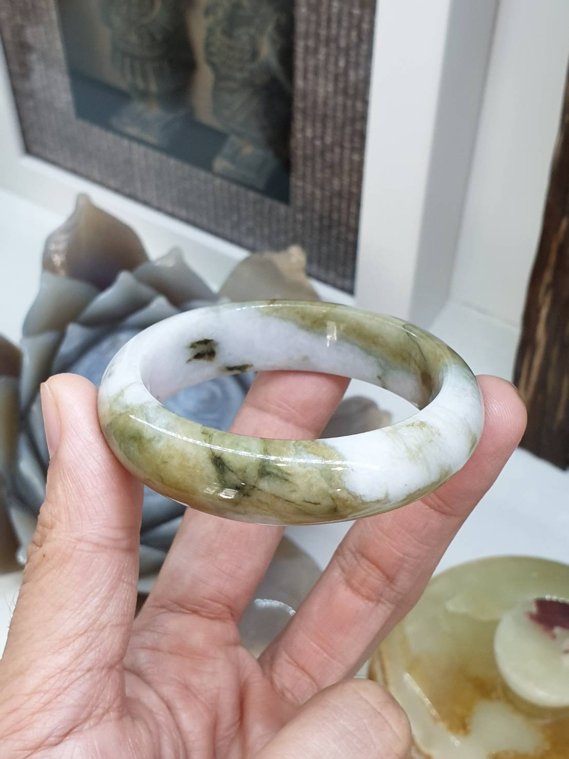 Honey Jade Bangle S52 Type A Myanmar Natural Jadeite Two Toned