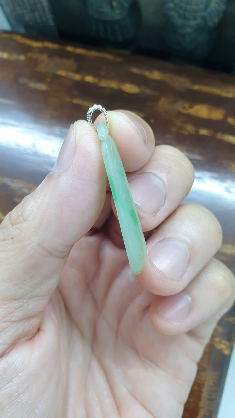 Jade Pea Pod Pendant | Fei Cui - Type A Jadeite | Sterling Silver Bail