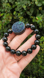 Ru Yi Black Jade Bracelet 17cm Gold Accents Myanmar Natural Black Jadeite Type A