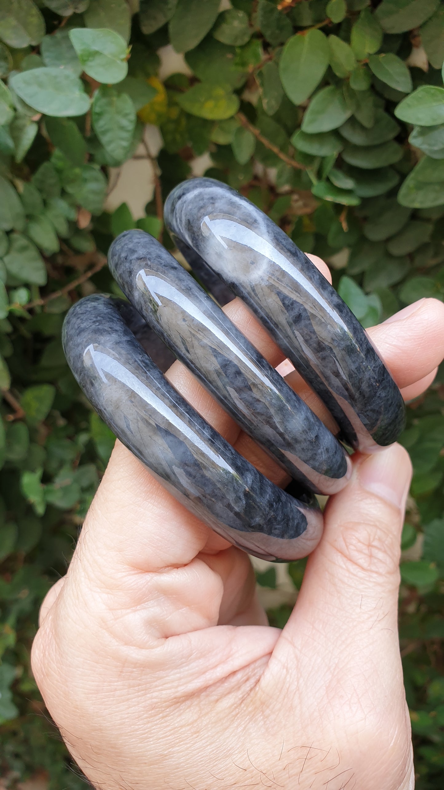 Myanmar Black Jade Bangles S58.5 - 59 Authentic Type A Natural Jadeite
