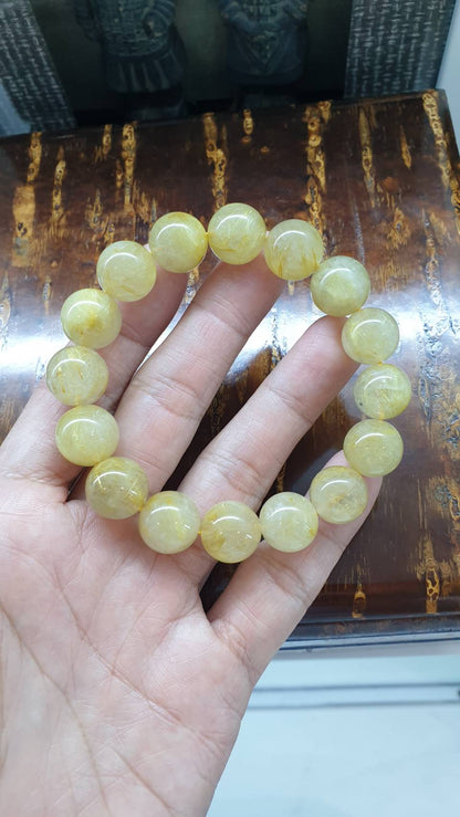 Rutilated Quartz Bracelet (17.5 mm +) | Natural Stone Beads | Wealth Magnet Charm