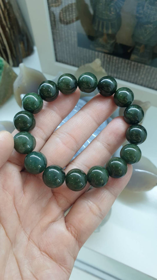Gent's Style Black-Green Jade Bracelet (17 cm) | Type A Jadeite Vintage Beads | Gift Idea For Him 🎁