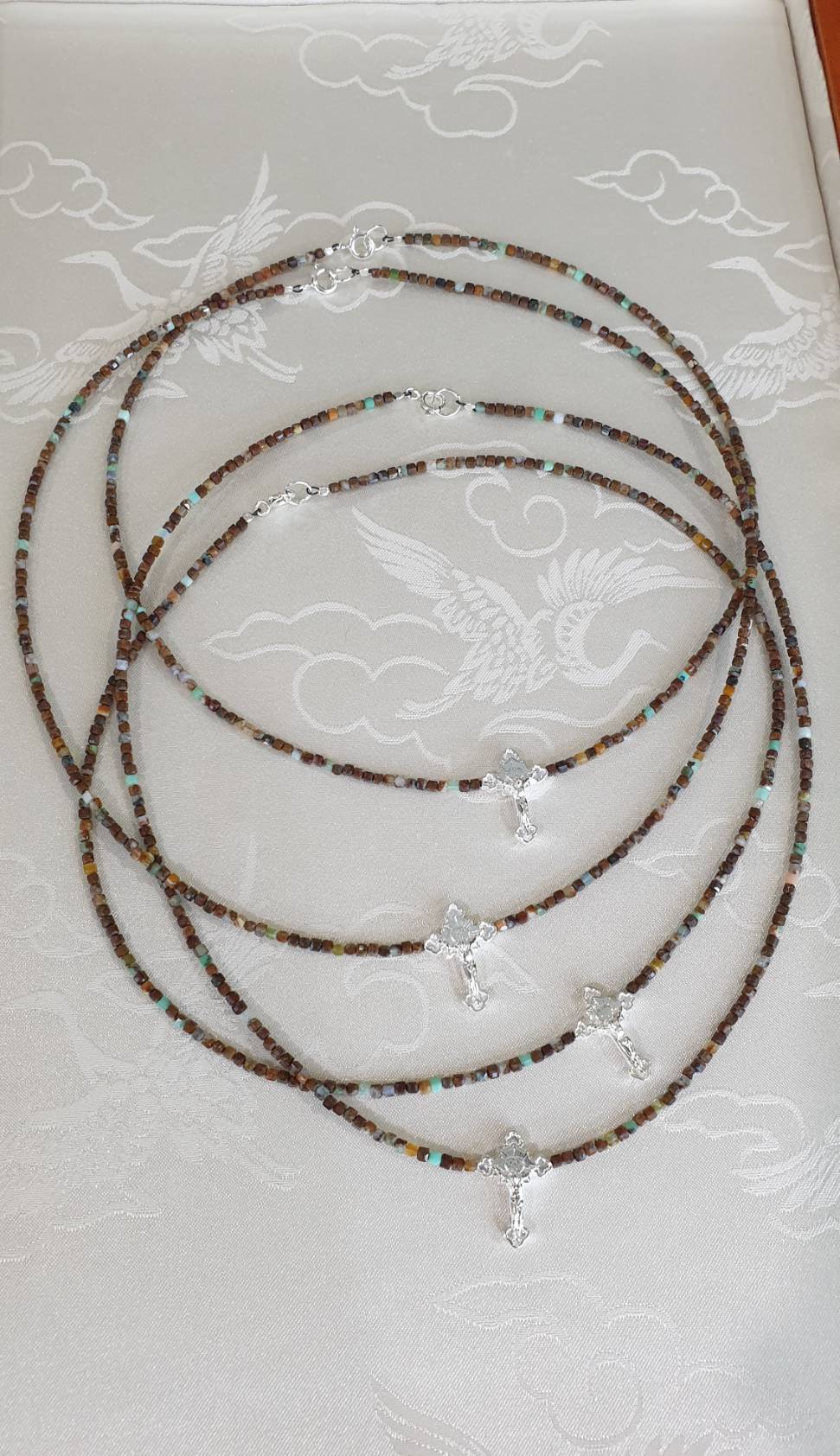 Crucifix Beaded Chokers (16" and 18") | Sterling Silver, Chrysophase, Jasper & Quartz