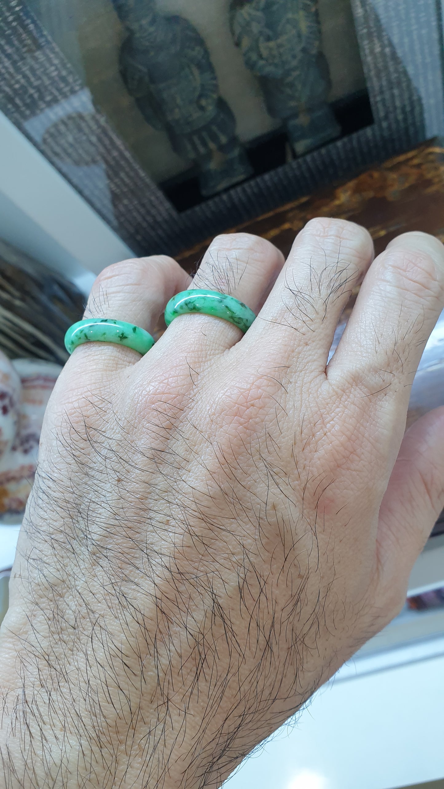 Speckled Green Jade Ring (Sizes 7 US & 9 US) | Fei Cui Type A Jadeite | His or Hers Lucky Charm Ring