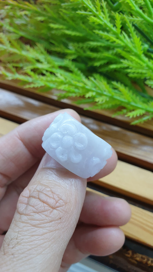 Jade Vintage Floral Ring 9.25US Type A Myanmar Jadeite Natural Misty White