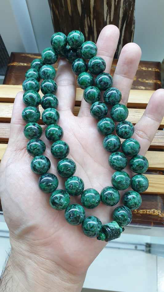 Green Marbled Jade Vintage Beads Necklace 26inch Fei Cui Type A Burma Jadeite