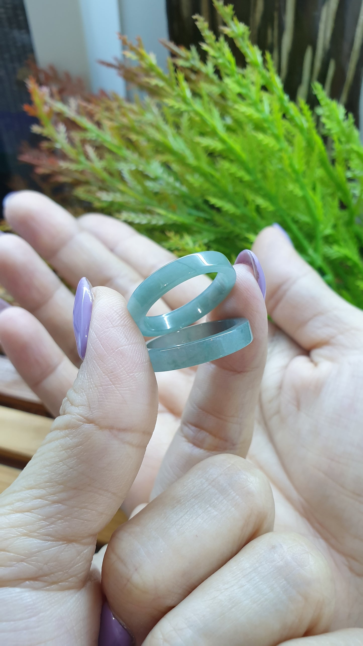 Stackable Icy Celadon Blue Jade Rings US8 Natural Jadeite Type A