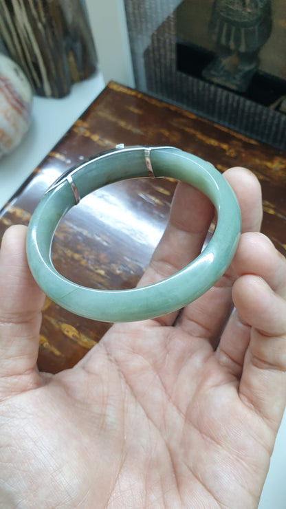 Elegant Cross on Jade Bangle (S 56 - 57) | Fei Cui Type A Jadeite & Sterling Silver | Statement Wrist Accessory